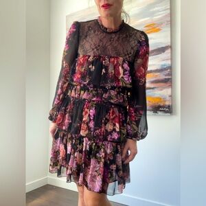 ZARA Floral Lace Tiered Frock Dress
